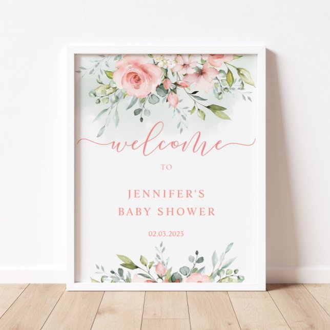 Välkomstskylt för babydusch för vattenfärgen rosa  poster (Skapare uppladdad)