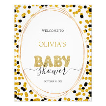 Välkomstskylt för babydusch i Black and guld