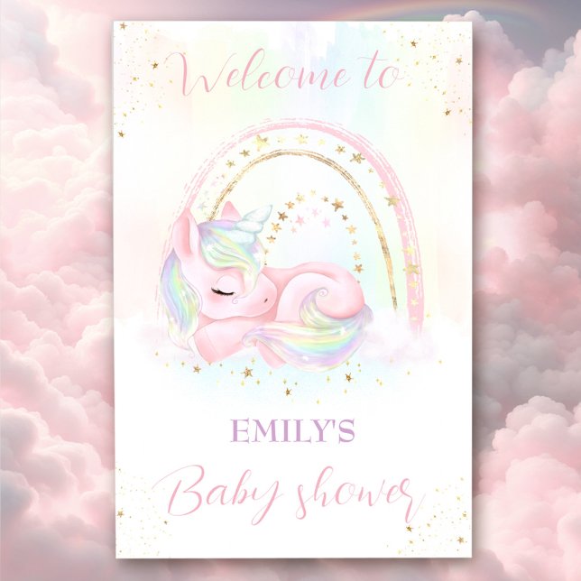 Välkomstskylt för babydusch poster (Unicorn baby shower girl shower welcome sign)