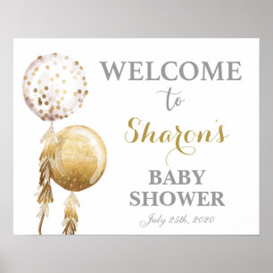 Välkomstskylt för babyduschduschen i guld poster