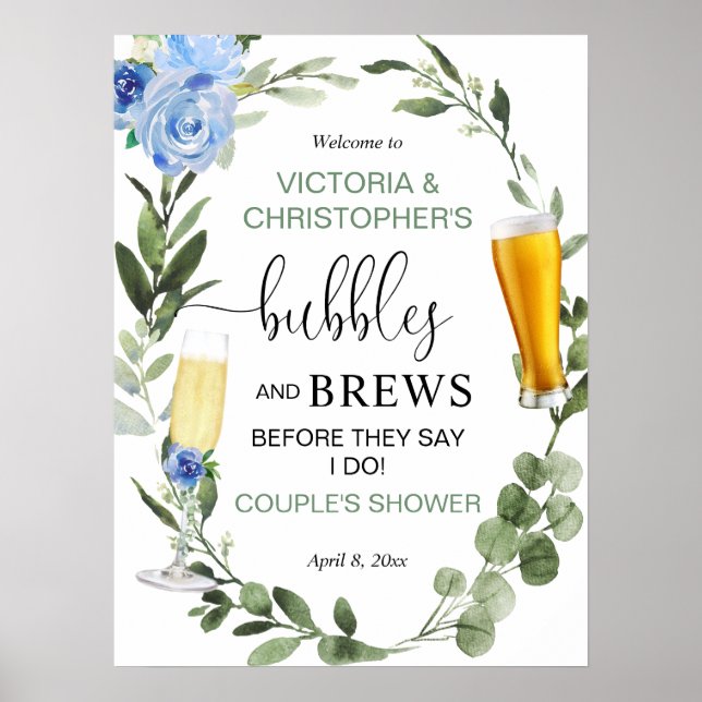 Välkomstskylt för babyduschen i Bubbles och Brews  Poster (Framsidan)
