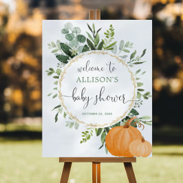 Välkomstskylt för babyduschen i Greenery guld Poster