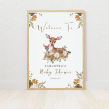 Välkomstskylt för babyduschen i hjort och baby