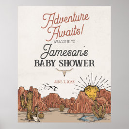 Välkomstskylt för babyduschen i vilda western Rode Poster