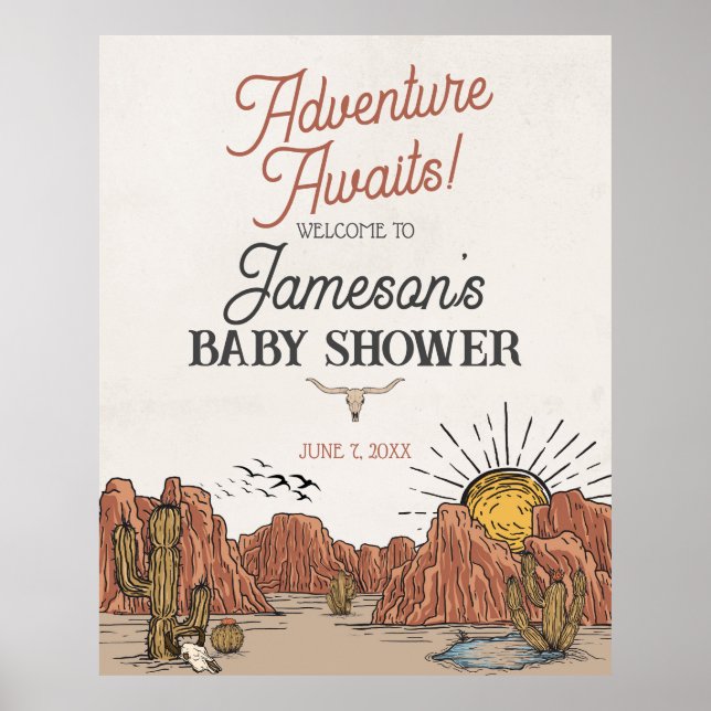 Välkomstskylt för babyduschen i vilda western Rode Poster (Framsidan)