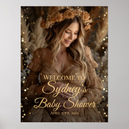Välkomstskylt för babyduschfotografi i guld poster