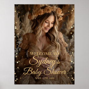 Välkomstskylt för babyduschfotografi i guld poster