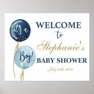 Välkomstskylt för babyduschpojke i marinen poster