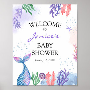 Välkomstskylt för babyfärg-Sjöjungfru för babyskor Poster