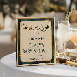 Välkomstskylt för babyfirande med snygg teddybjörn poster