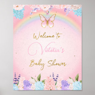 Välkomstskylt för babyskor, Butterflies Rainbow Poster