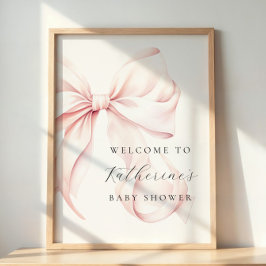 Välkomstskylt för babyskor för Elegant i rosa Bow Poster