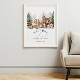 Välkomstskylt för babyskor för vinterträdsdjur poster