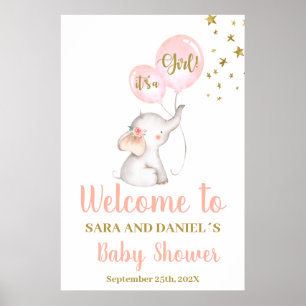 Välkomstskylt för babyskor Rosa Elephant Poster