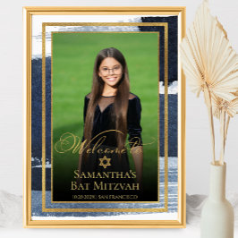 Välkomstskylt för Bat mitzvah foto i Guld Abstrakt Poster