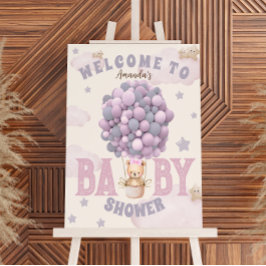 Välkomstskylt för Bear BalloGirl Baby Shower Rosa Fototryck