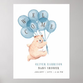Välkomstskylt för Bear Blue BalloBoy Baby Shower Poster