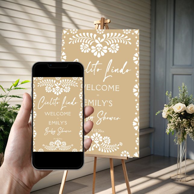 Välkomstskylt för beige babydusch poster (Cielito lindo beige Mexican fiesta baby shower welcome sign poster template instant digital download)