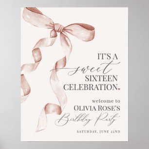 Välkomstskylt för Beige Bow Sweet sixteen Birthday Poster
