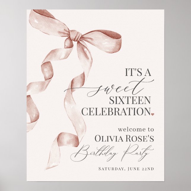 Välkomstskylt för Beige Bow Sweet sixteen Birthday Poster (Framsidan)