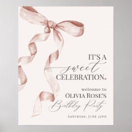 Välkomstskylt för Beige Coquette Bow Födelsedagsfe Poster
