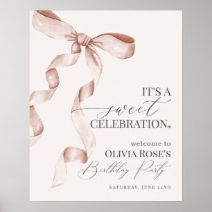 Välkomstskylt för Beige Coquette Bow Födelsedagsfe Poster
