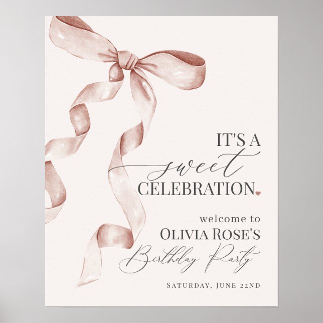 Välkomstskylt för Beige Coquette Bow Födelsedagsfe Poster (Framsidan)