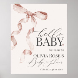 Välkomstskylt för Beige Coquette Bow Girl Baby Sho Poster