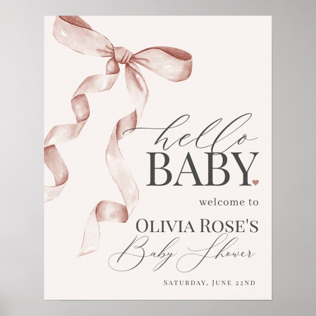 Välkomstskylt för Beige Coquette Bow Girl Baby Sho Poster (Framsidan)
