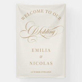Välkomstskylt för Beige och Guld Classic Bröllop