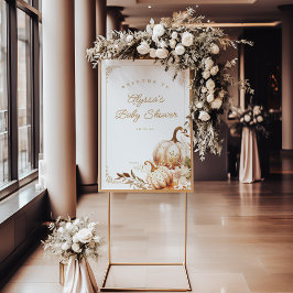 Välkomstskylt för Beige Pumpkin och Flowers Baby S Poster