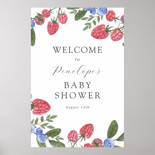 Välkomstskylt för Berry Sweet Berries Baby Shower Poster (Framsidan)