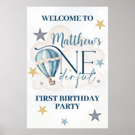 Välkomstskylt för Björn i ballong 1-årsdag Poster