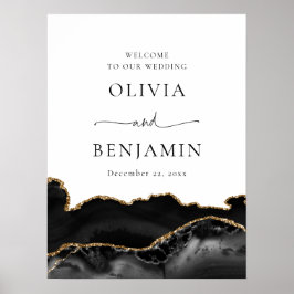 Välkomstskylt för Black Guld Agate Geode Bröllop Poster