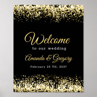 Välkomstskylt för Black Guld Confetti Glitter Bröl Poster