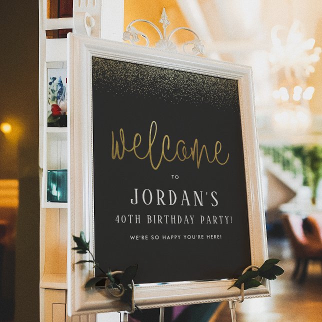 Välkomstskylt för Black & Guld Födelsedagsfest Poster (Skapare uppladdad)