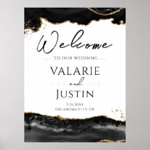 Välkomstskylt för Black Guld Glitter Agate Bröllop