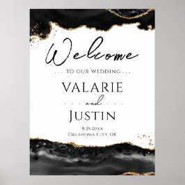 Välkomstskylt för Black Guld Glitter Agate Bröllop Poster
