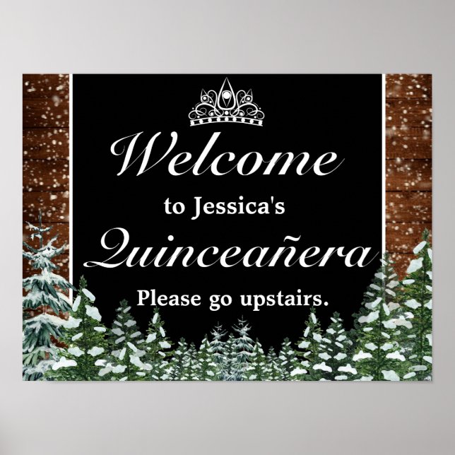 Välkomstskylt för Black Snowy Forest Tiara Quincea Poster (Framsidan)