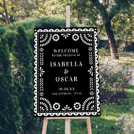 Välkomstskylt för Black & White Papel Picado Bröll Poster