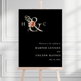 Välkomstskylt för blommigt Ampersand Bröllop Välko Poster