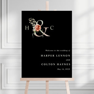 Välkomstskylt för blommigt Ampersand Bröllop Välko Poster