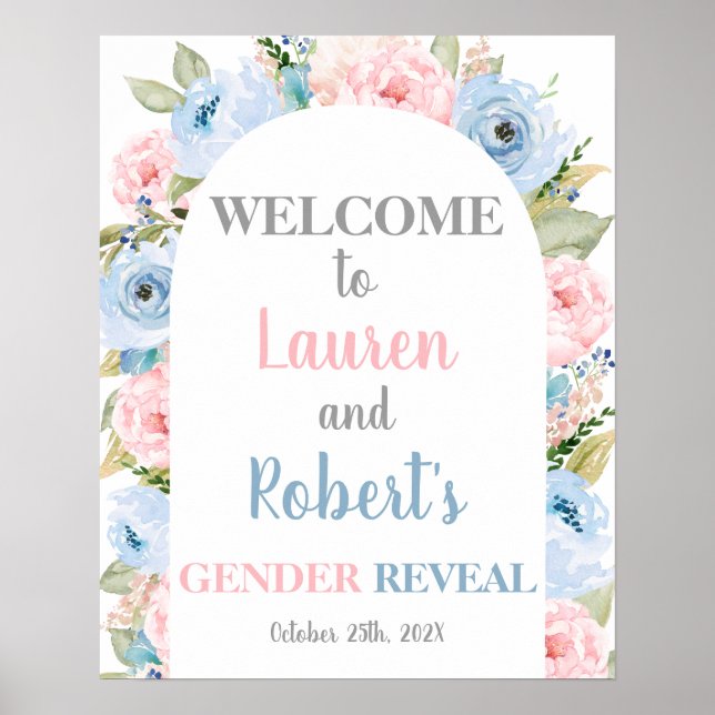 Välkomstskylt för blommigt Arch Gender Reveal Poster (Framsidan)