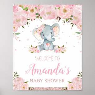 Välkomstskylt för blommigt Elephant Baby Shower Po Poster