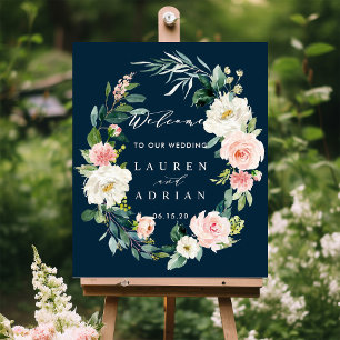 Välkomstskylt för Blommigt för krans Bröllop Poster