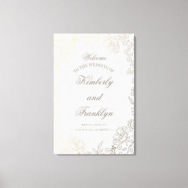 Välkomstskylt för Blommigt Golden Bröllop Canvastryck (Framsida)