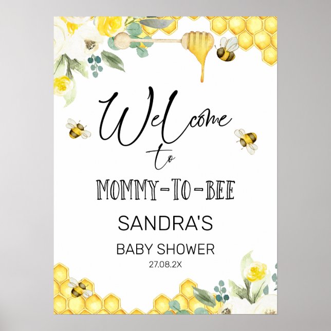 Välkomstskylt för blommigt Humla ThMB Baby Shower Poster (Framsidan)