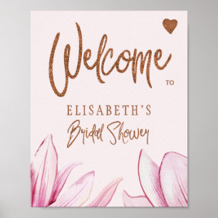 Välkomstskylt för blommigt koppar glitter möhippa poster