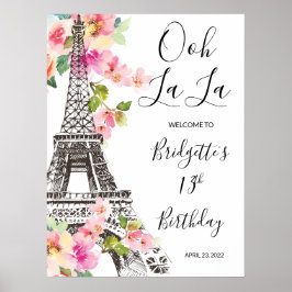 Välkomstskylt för blommigt Paris Eiffel Torn Poster