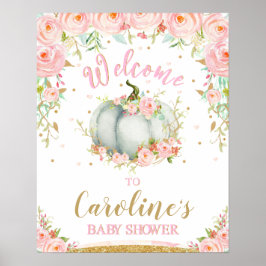 Välkomstskylt för  Blommigt Pumpkin Baby Shower Poster